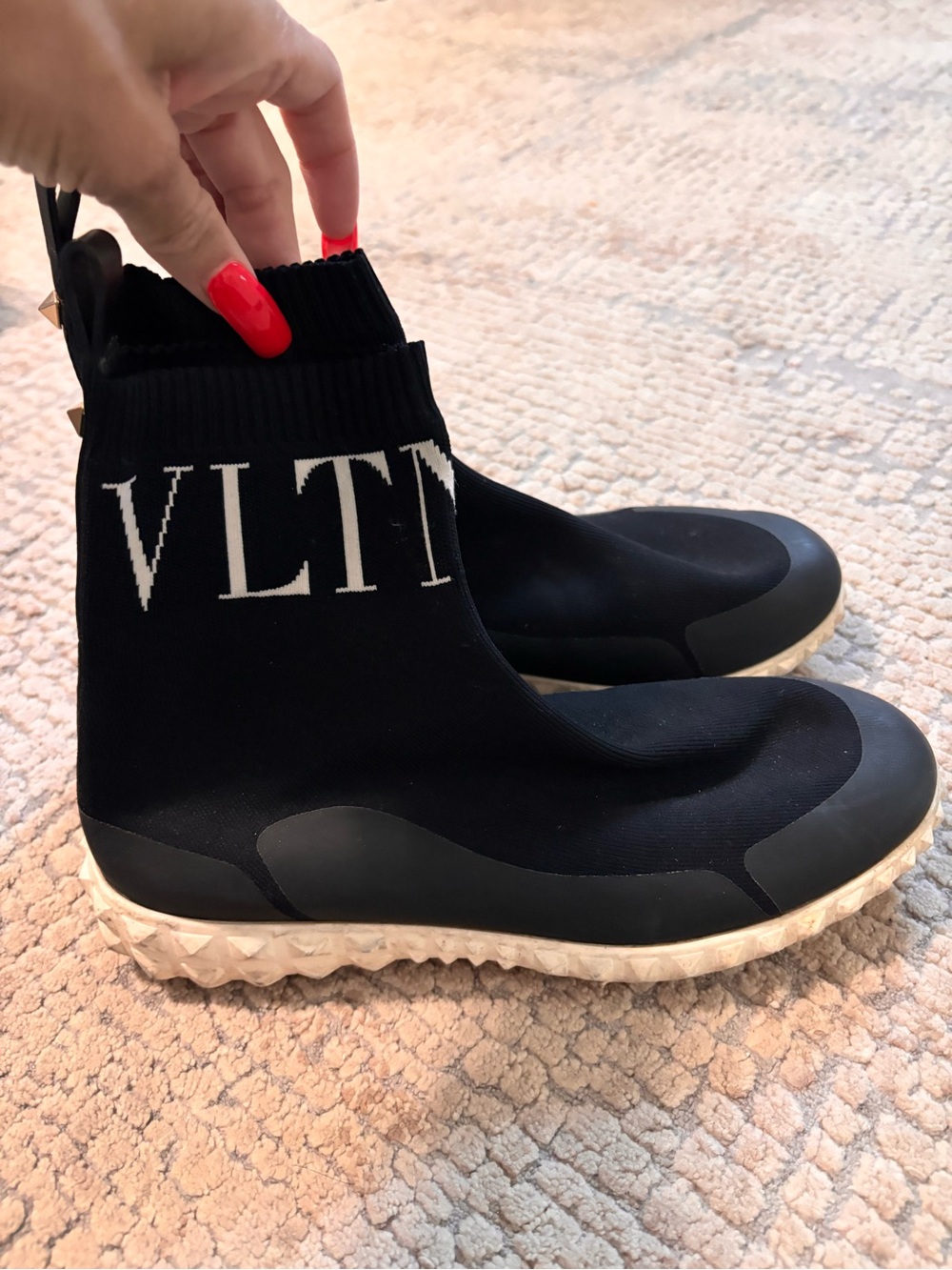 Valentino Garavani VLTN Black Knit Sock Sneakers Womens 37.5